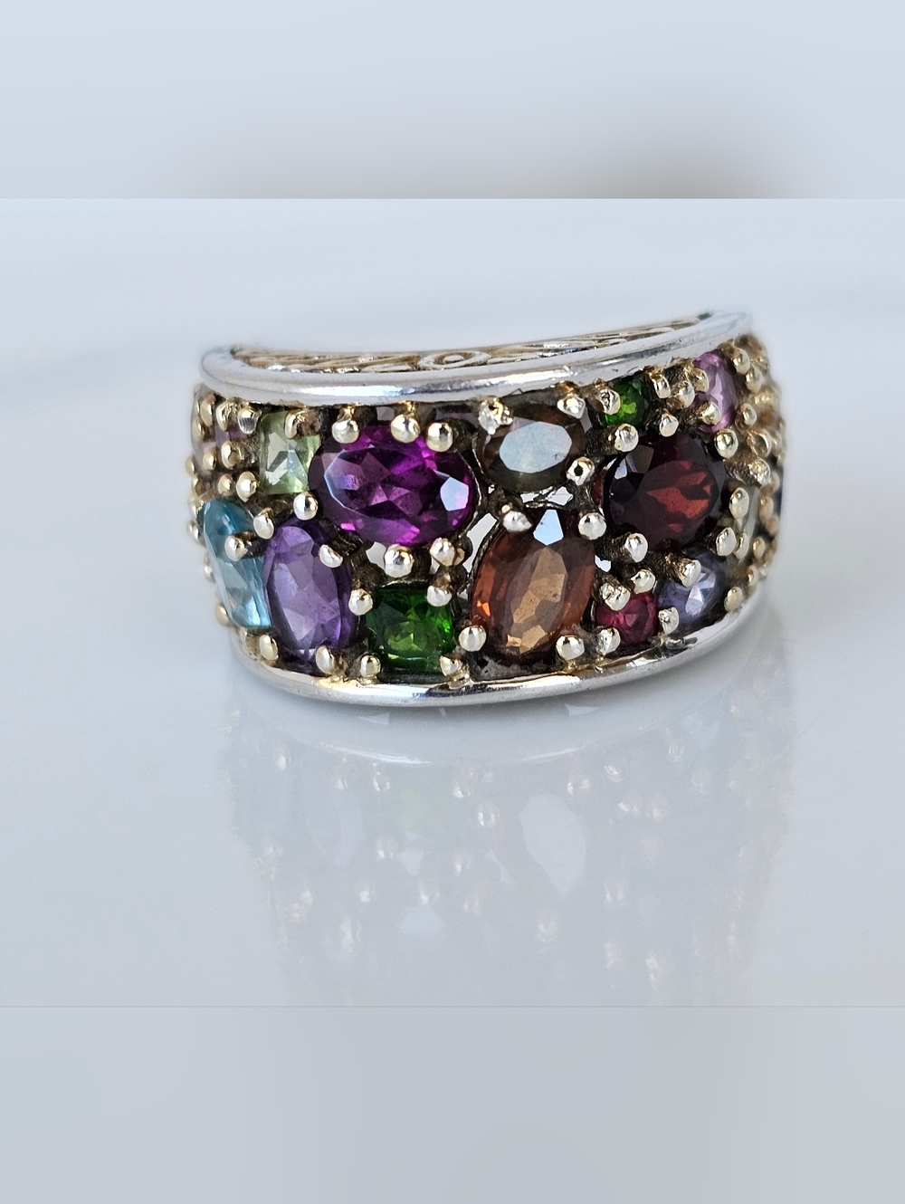 Gems En Vogue Multi Gemstone Ring 18k Palladium Sterling Silver Size 8!